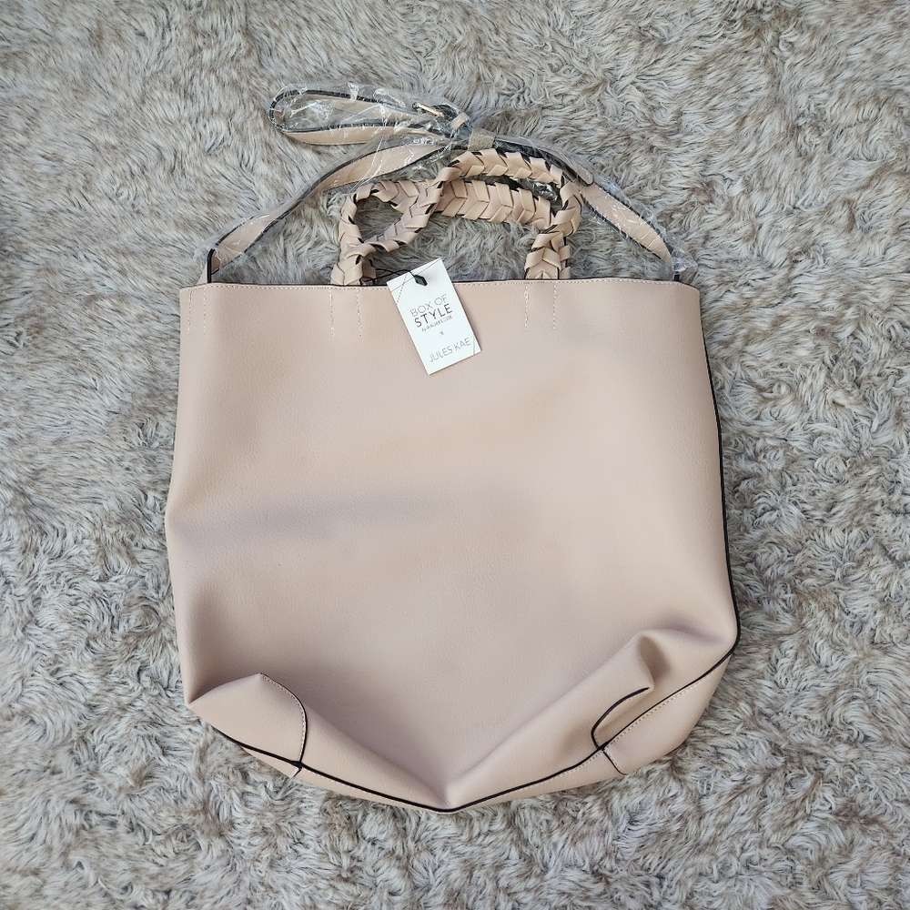 Jules Kae Vegan Leather Braided Handle Tote In Nude